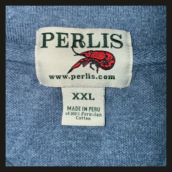 Perlis Crawfish Logo Polo Shirt XXL Blue Heather Short Sleeve Cotton Mens EUC - Picture 9 of 11